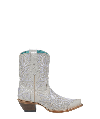 Women's Corral Bone Genuine Leather Boots with Embroidery Ankle Boot