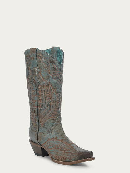 Women's Corral Turquoise Genuine Leather Boots with Embroidery