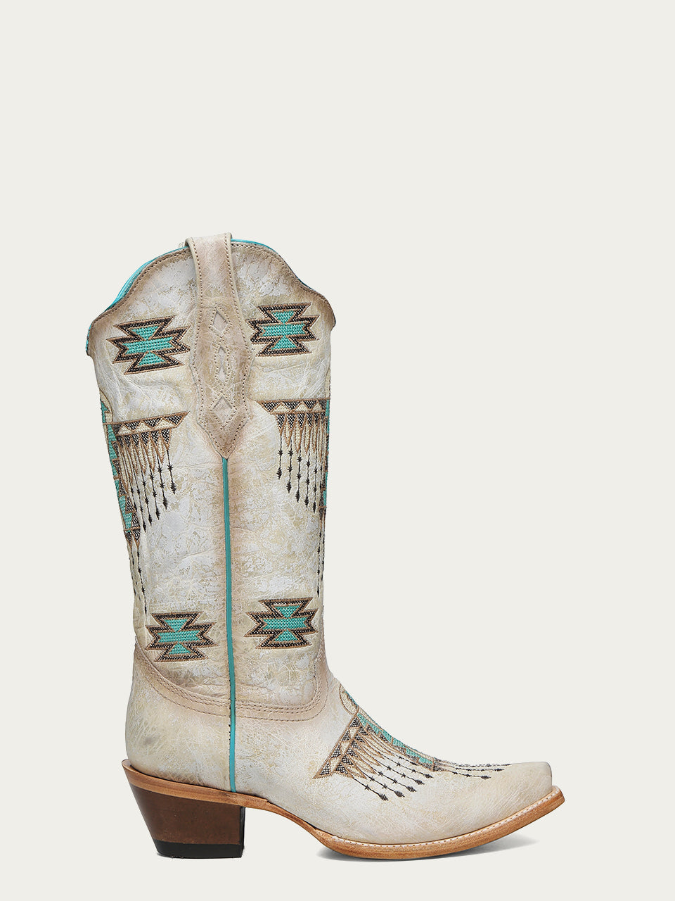 Women's Corral White Genuine Leather Boots with Turquoise Embroidery