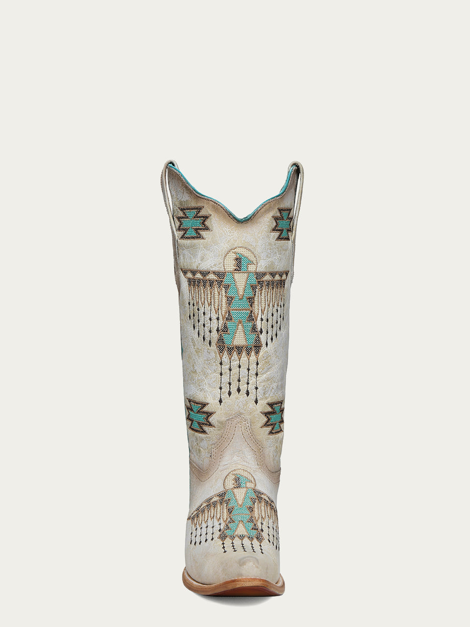 Women's Corral White Genuine Leather Boots with Turquoise Embroidery