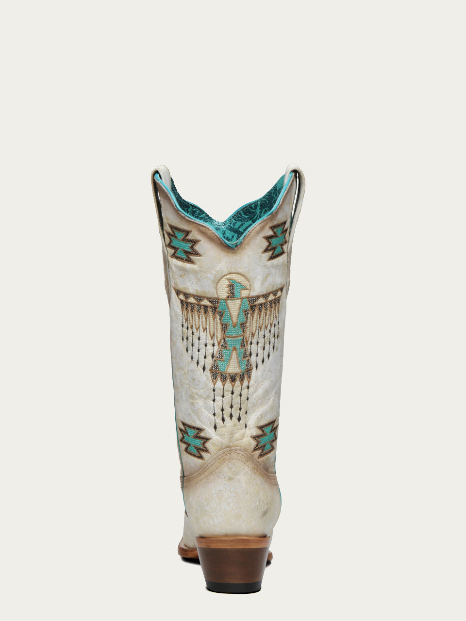 Women's Corral White Genuine Leather Boots with Turquoise Embroidery