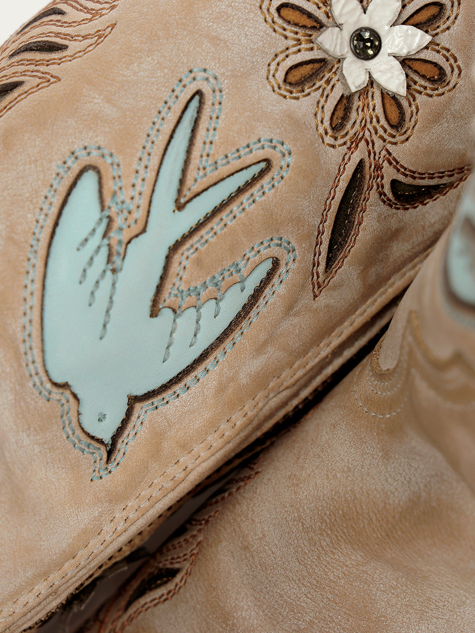 Women's Corral Straw Genuine Leather Boots with Laser & Flowers - Birds Inlay & Crystals Tall Top