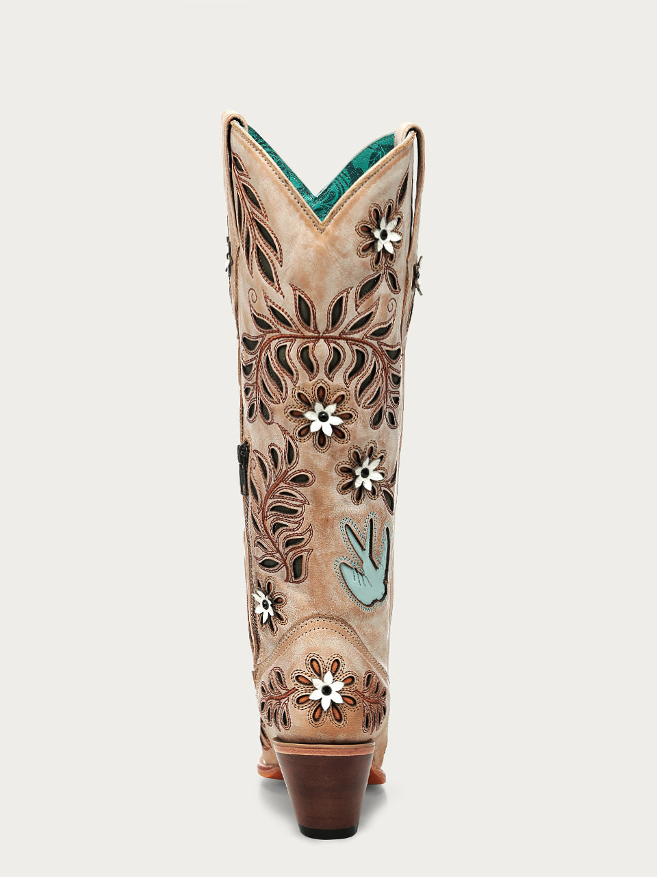 Women's Corral Straw Genuine Leather Boots with Laser & Flowers - Birds Inlay & Crystals Tall Top