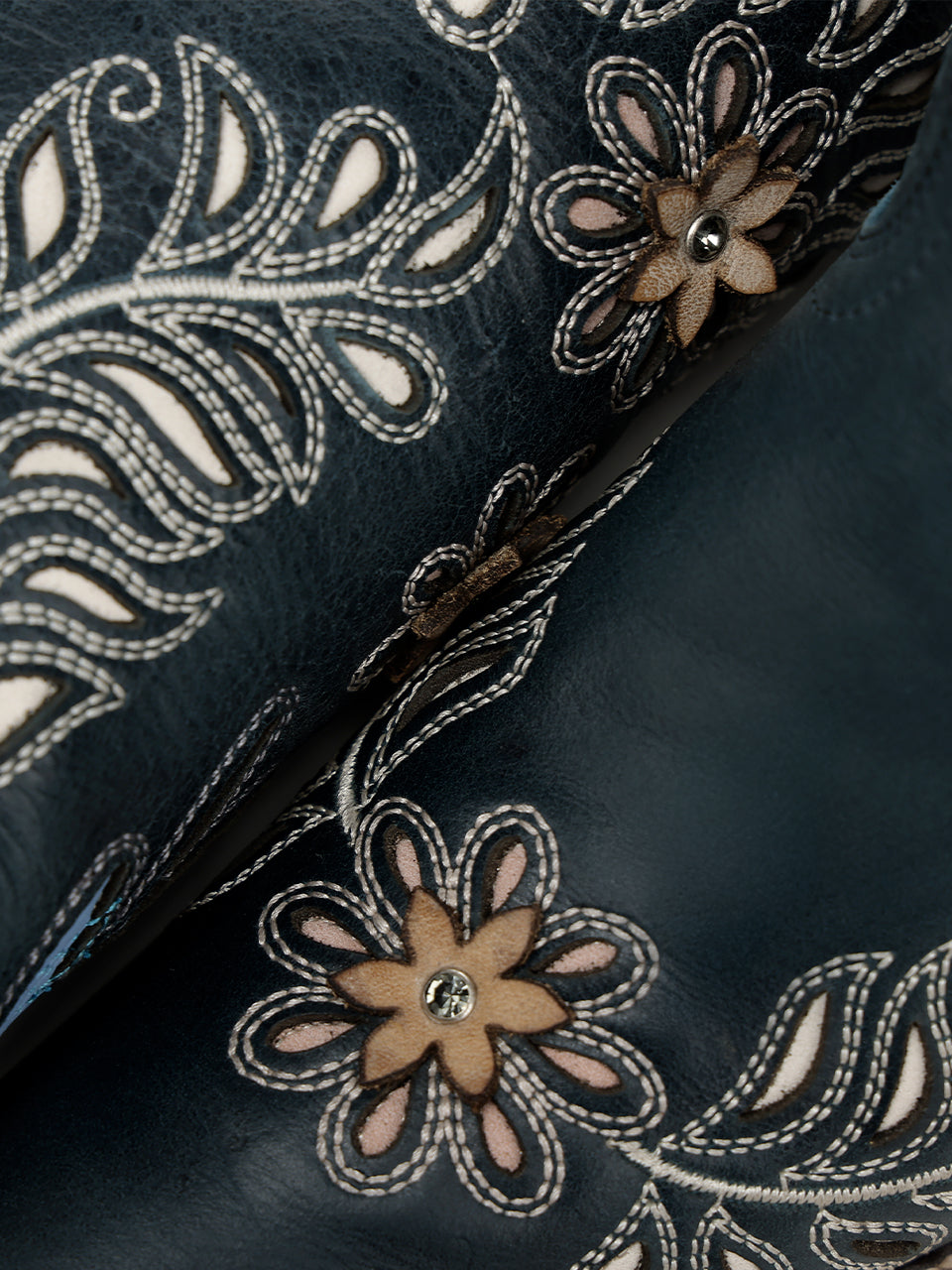 Women's Corral Navy Blue Genuine Leather Boots with Laser & FLOWERS-BIRDS & Inlay & Crystals Tall Top