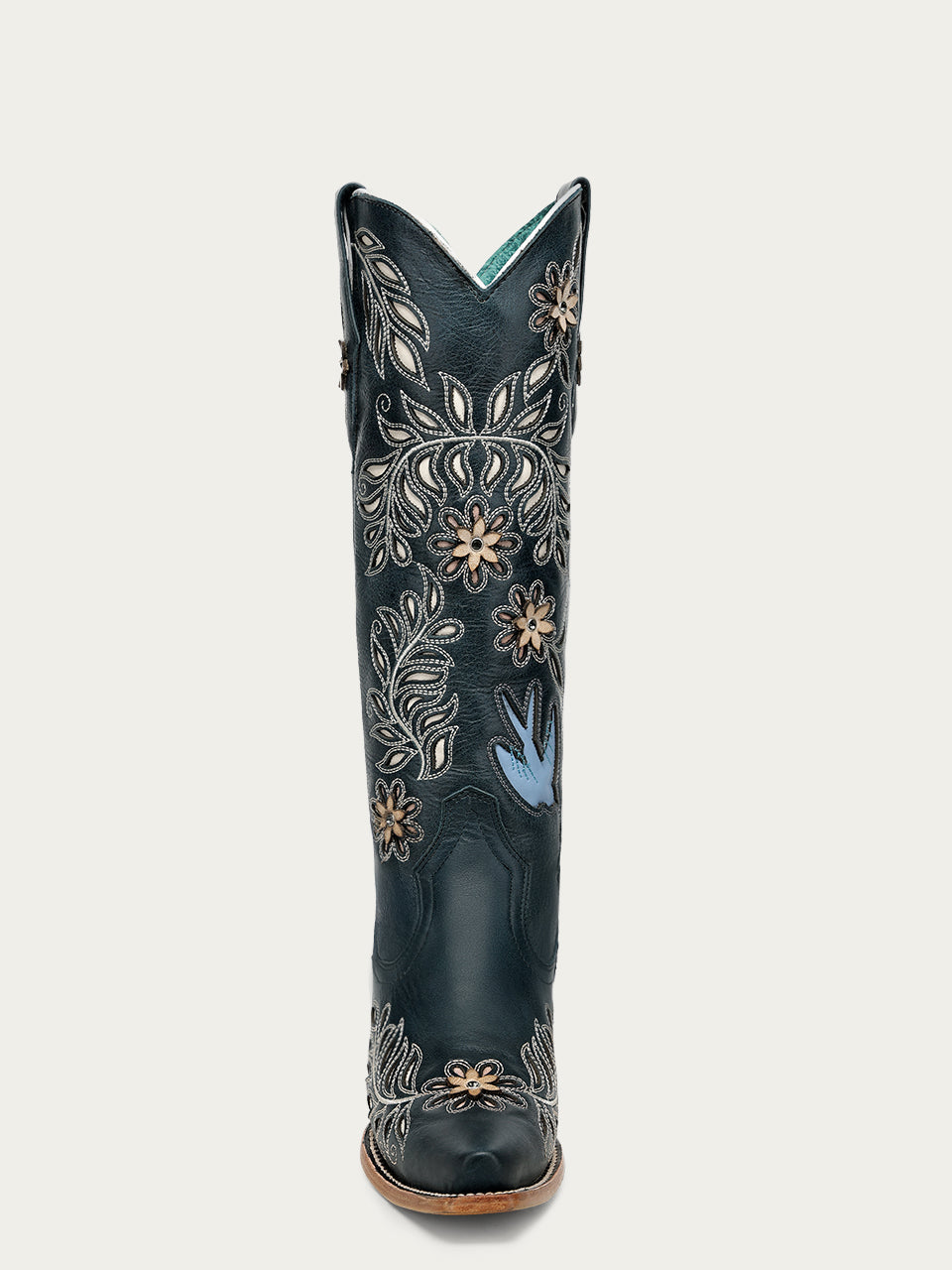 Women's Corral Navy Blue Genuine Leather Boots with Laser & FLOWERS-BIRDS & Inlay & Crystals Tall Top