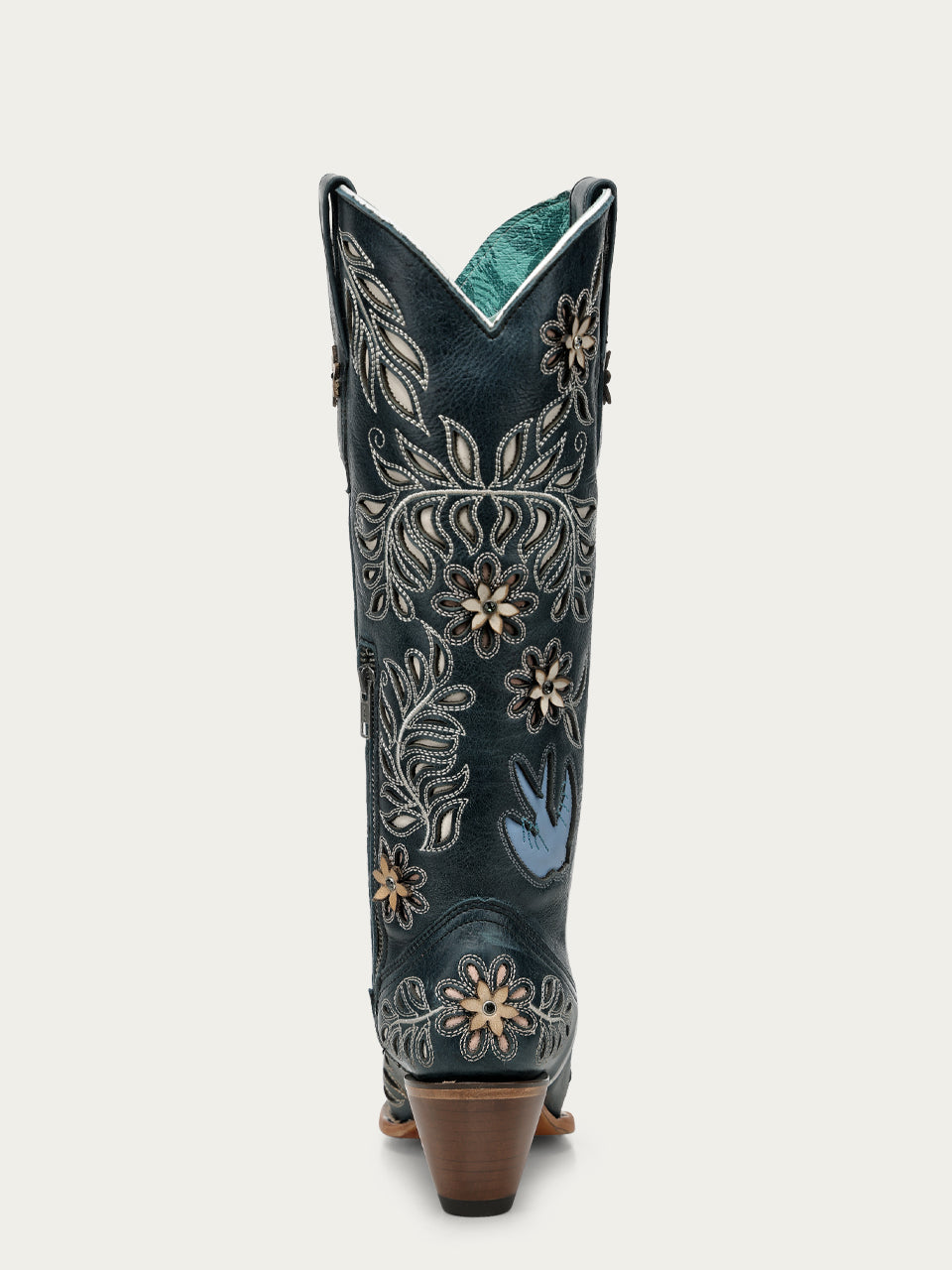 Women's Corral Navy Blue Genuine Leather Boots with Laser & FLOWERS-BIRDS & Inlay & Crystals Tall Top