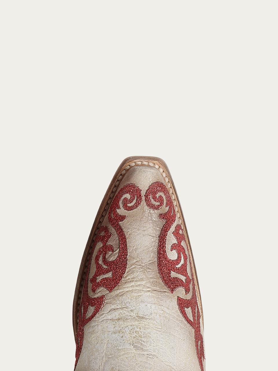 Women's Corral White Genuine Leather Boots with Patriotic Heart Inlay and Overlay Glitter Cowboy Boot