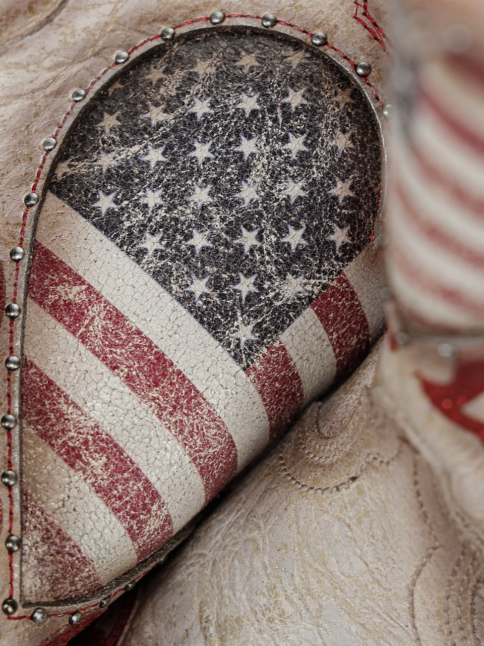 Women's Corral White Genuine Leather Boots with Patriotic Heart Inlay and Overlay Glitter Cowboy Boot