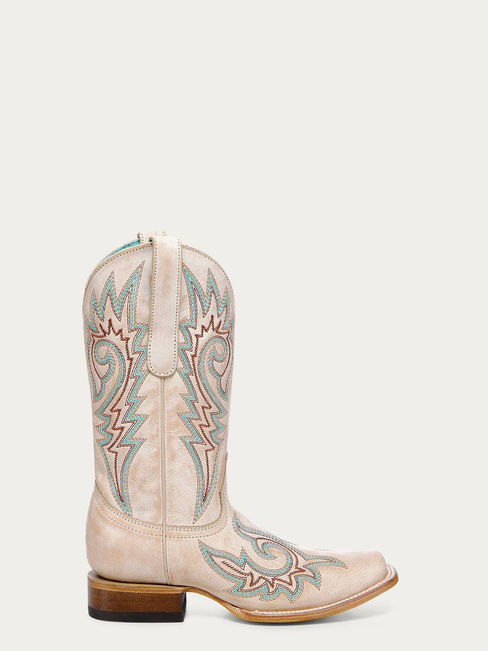 Women's Corral Bone Genuine Leather Boots with Straw Flames Embroidery