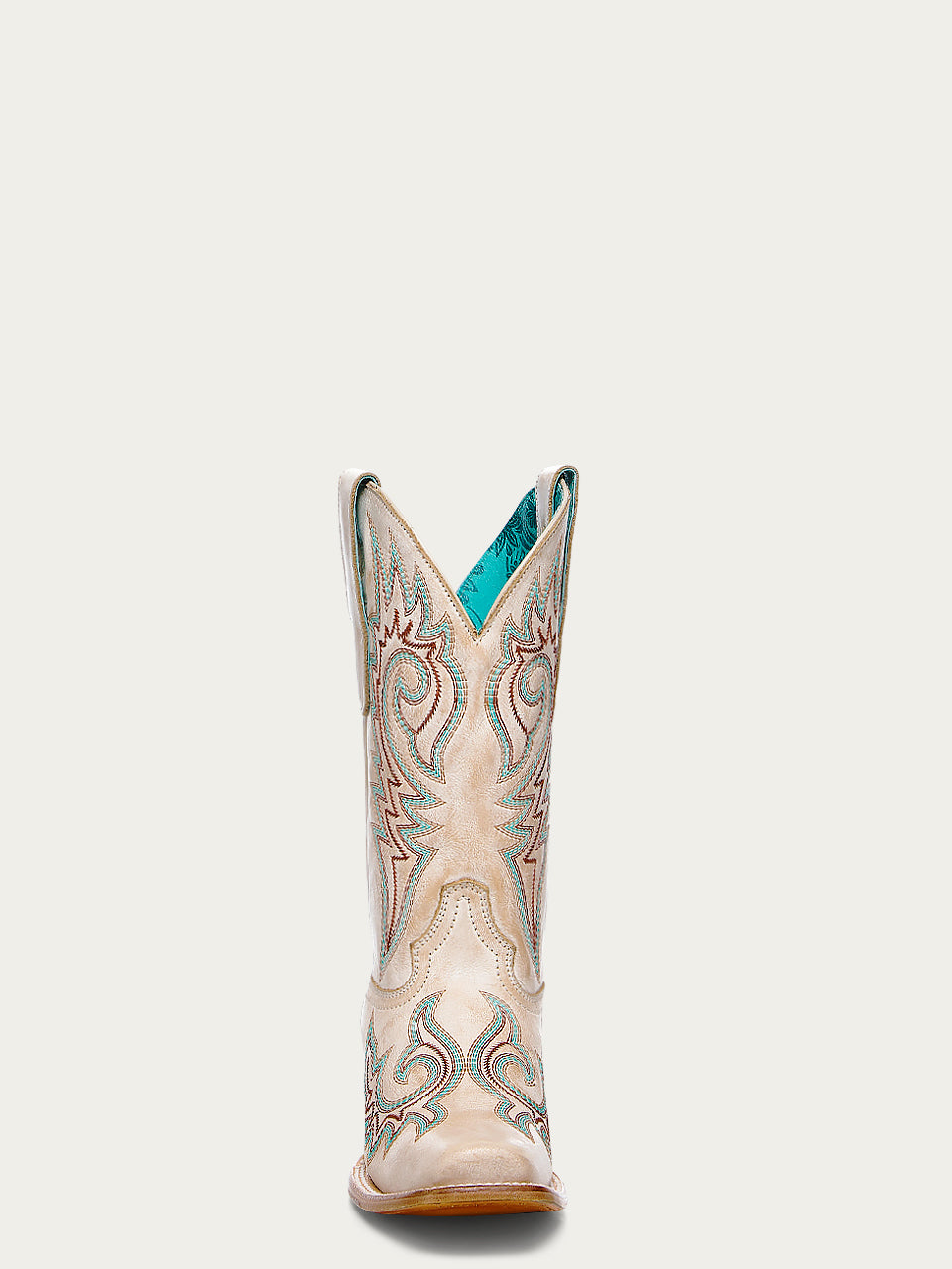 Women's Corral Bone Genuine Leather Boots with Straw Flames Embroidery