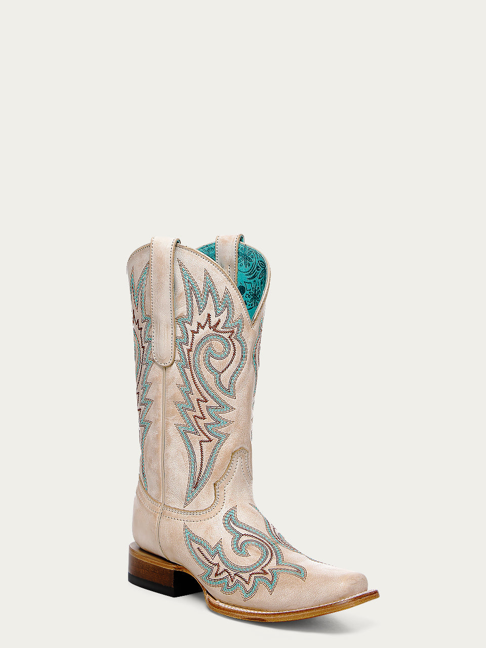 Women's Corral Bone Genuine Leather Boots with Straw Flames Embroidery