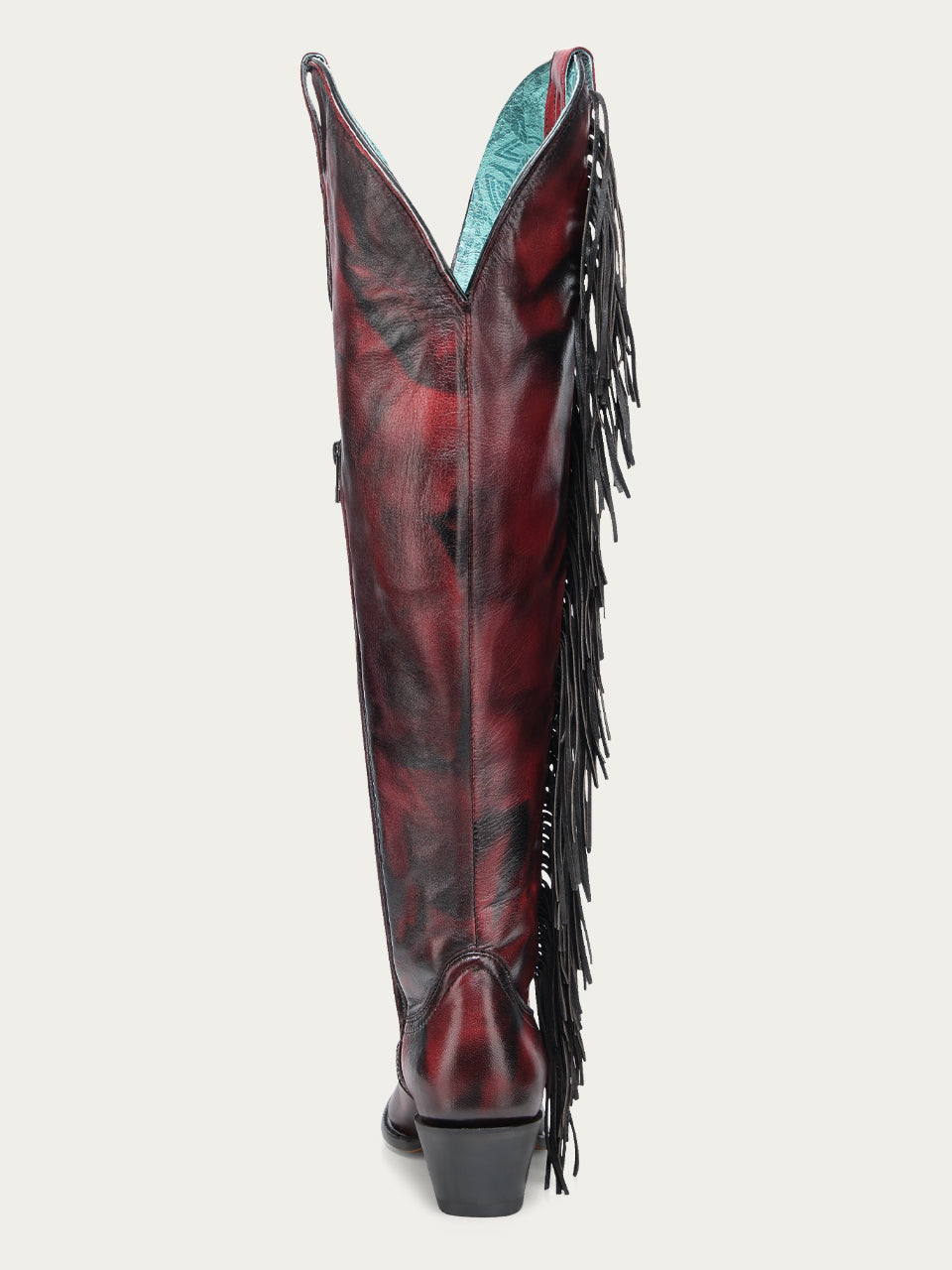 Women's Corral Red Genuine Leather Boots with Overlay & Embroidery & Fringe Tall Top