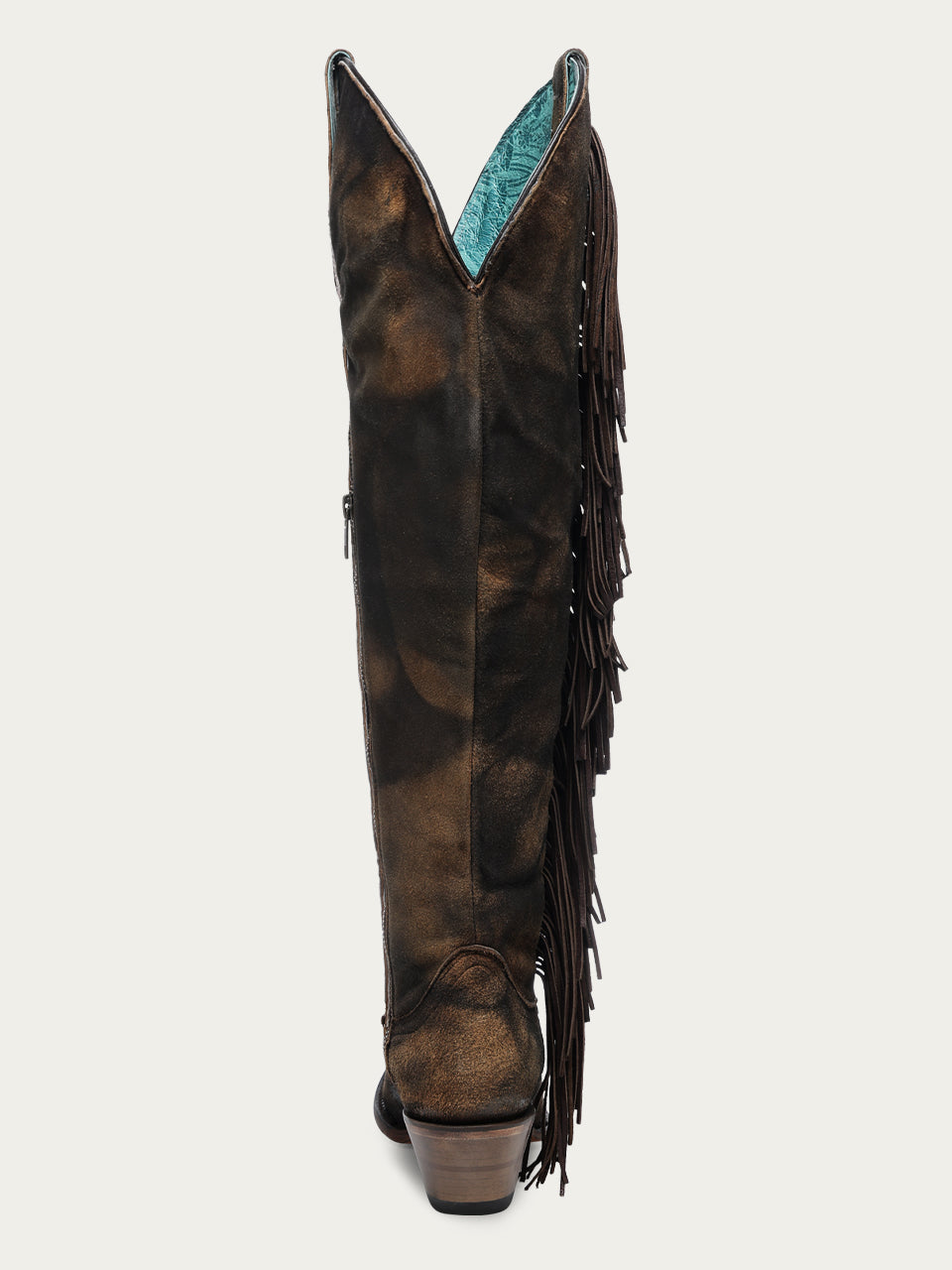 Women's Corral Brown Genuine Leather Boots with Overlay & Embroidery & Fringe Tall Top