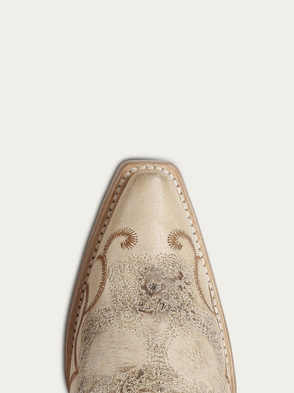 Women's Corral Straw Genuine Leather Boots with Floral Skull Embroidery & Studs