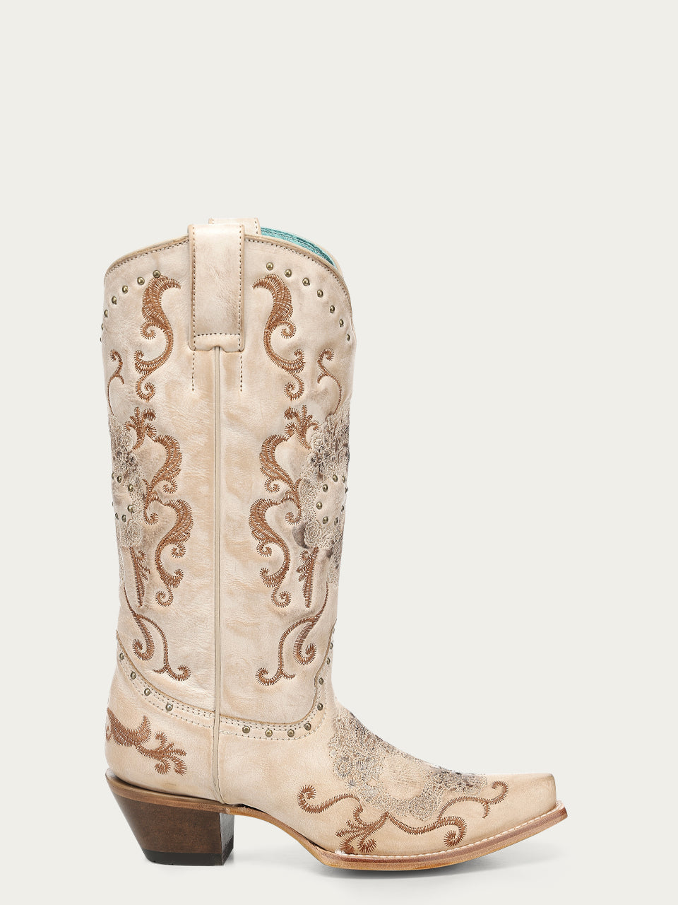 Women's Corral Straw Genuine Leather Boots with Floral Skull Embroidery & Studs