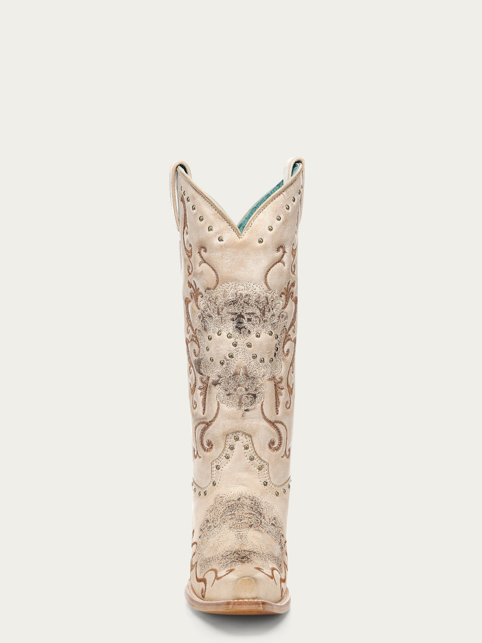 Women's Corral Straw Genuine Leather Boots with Floral Skull Embroidery & Studs