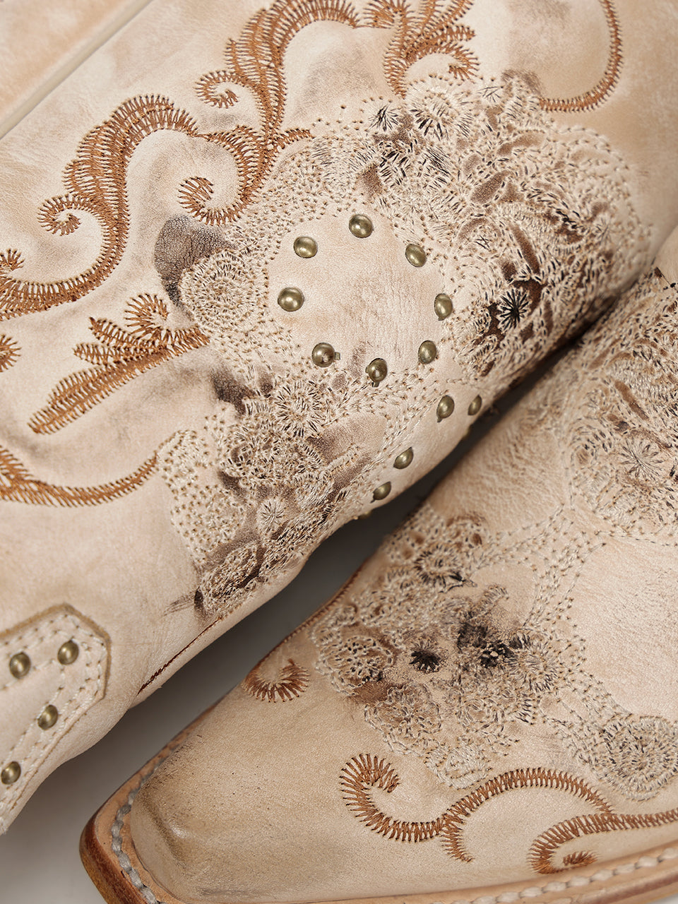Women's Corral Straw Genuine Leather Boots with Floral Skull Embroidery & Studs