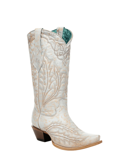 Women's Corral White Genuine Leather Boots with Embroidery