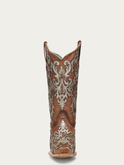 Women's Corral Shedron Genuine Leather Boots with Overlay & Embroidery & Studs