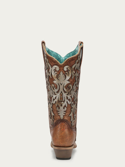 Women's Corral Shedron Genuine Leather Boots with Overlay & Embroidery & Studs