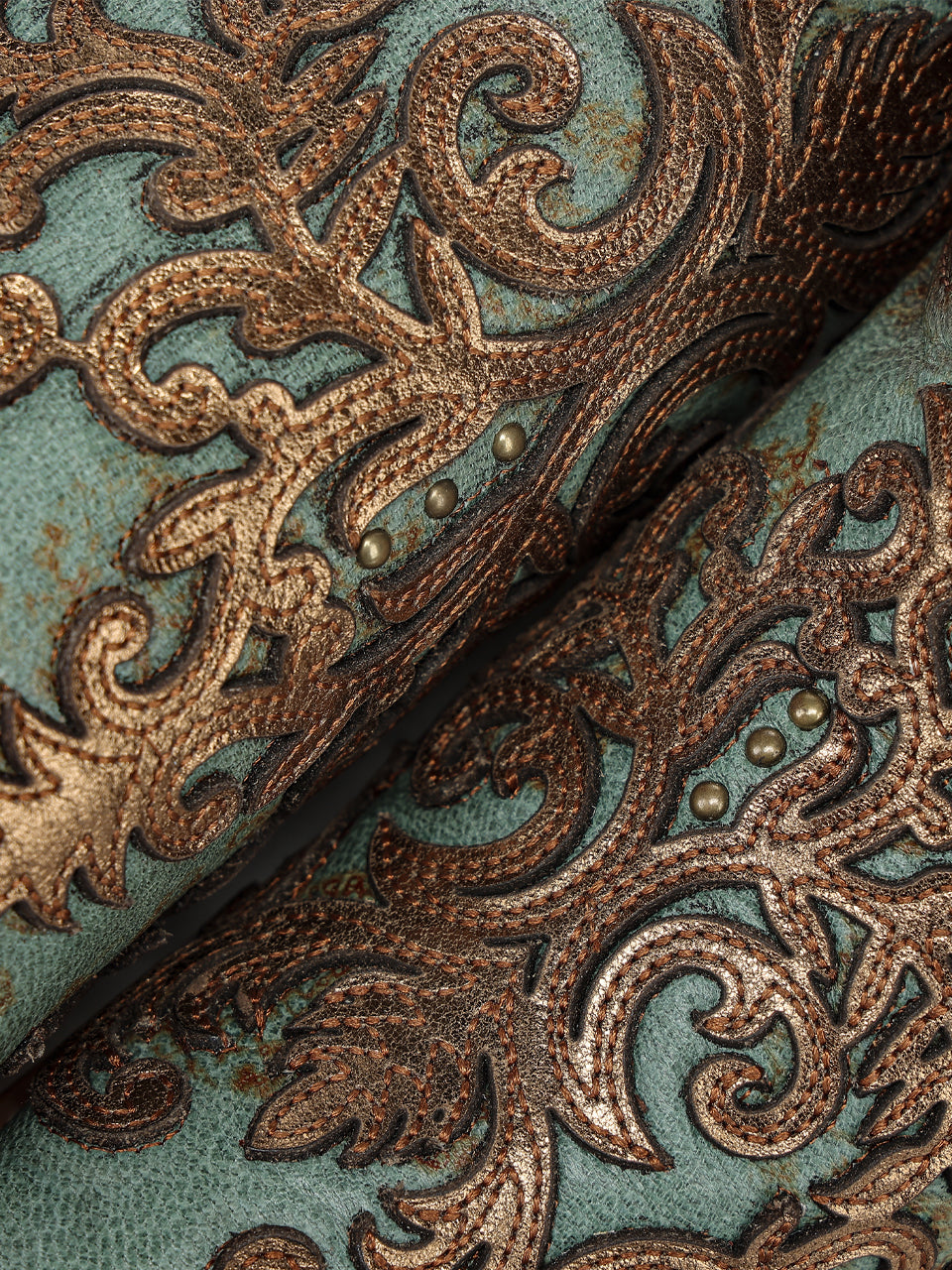 Women's Corral Turquoise Genuine Leather Boots with Overlay & Embroidery & Studs