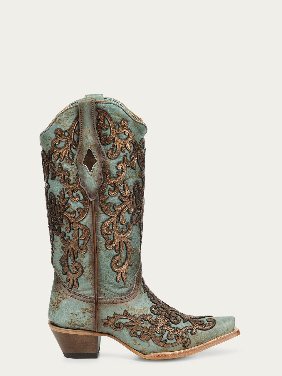 Women's Corral Turquoise Genuine Leather Boots with Overlay & Embroidery & Studs