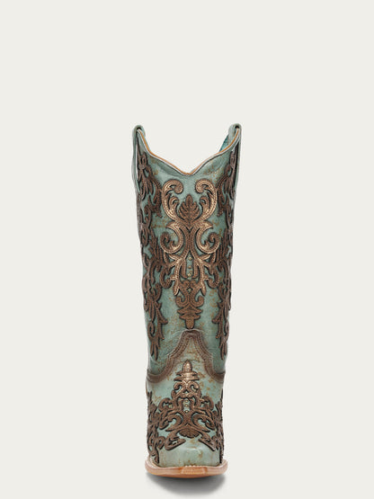 Women's Corral Turquoise Genuine Leather Boots with Overlay & Embroidery & Studs