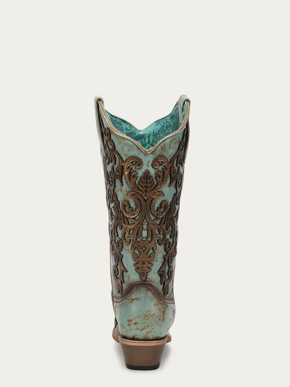 Women's Corral Turquoise Genuine Leather Boots with Overlay & Embroidery & Studs