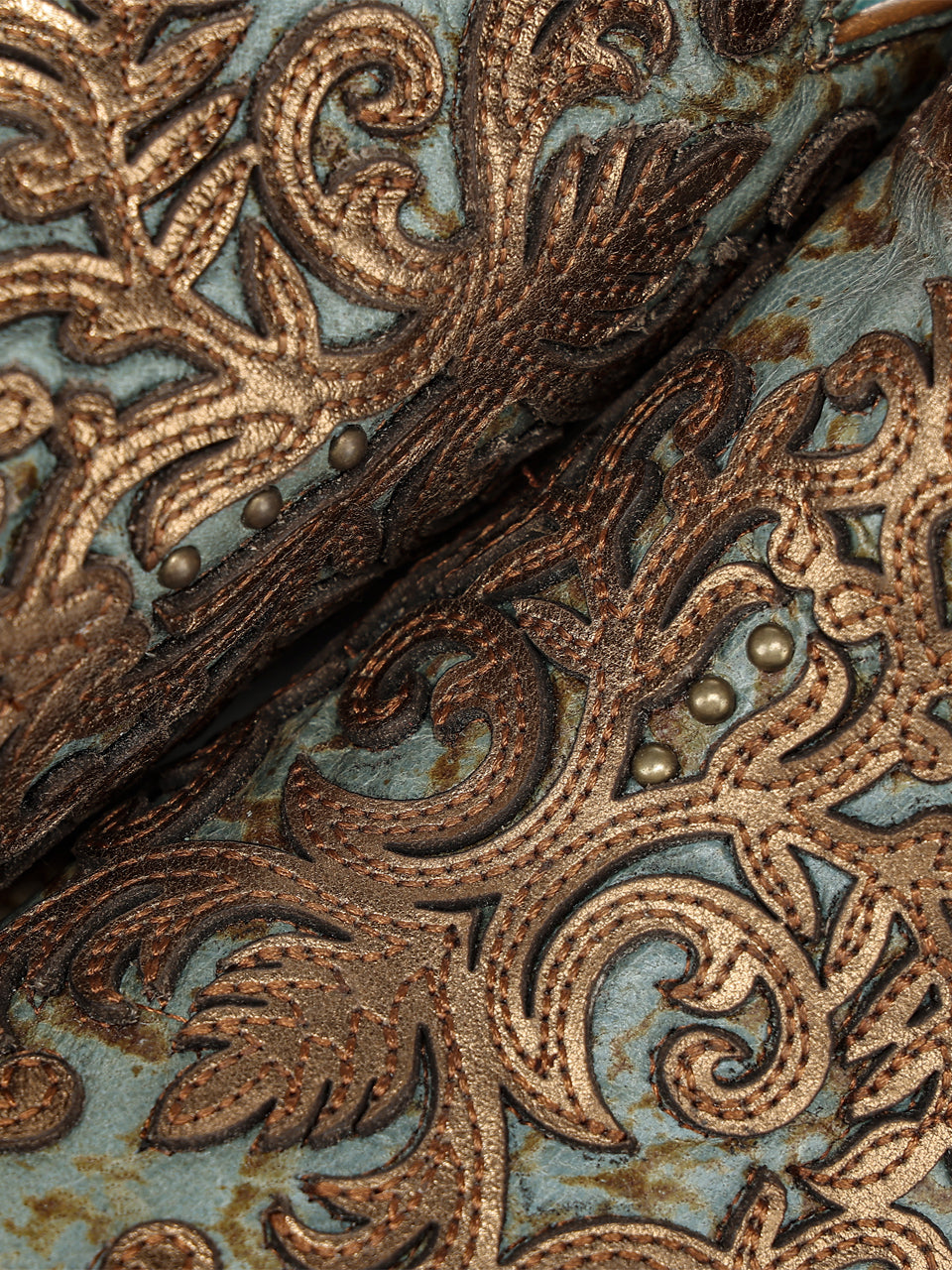 Women's Corral Turquoise Genuine Leather Boots with Gold Overlay & Embroidery