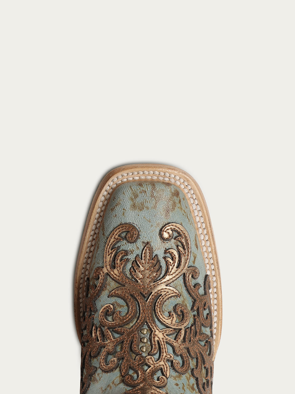 Women's Corral Turquoise Genuine Leather Boots with Gold Overlay & Embroidery