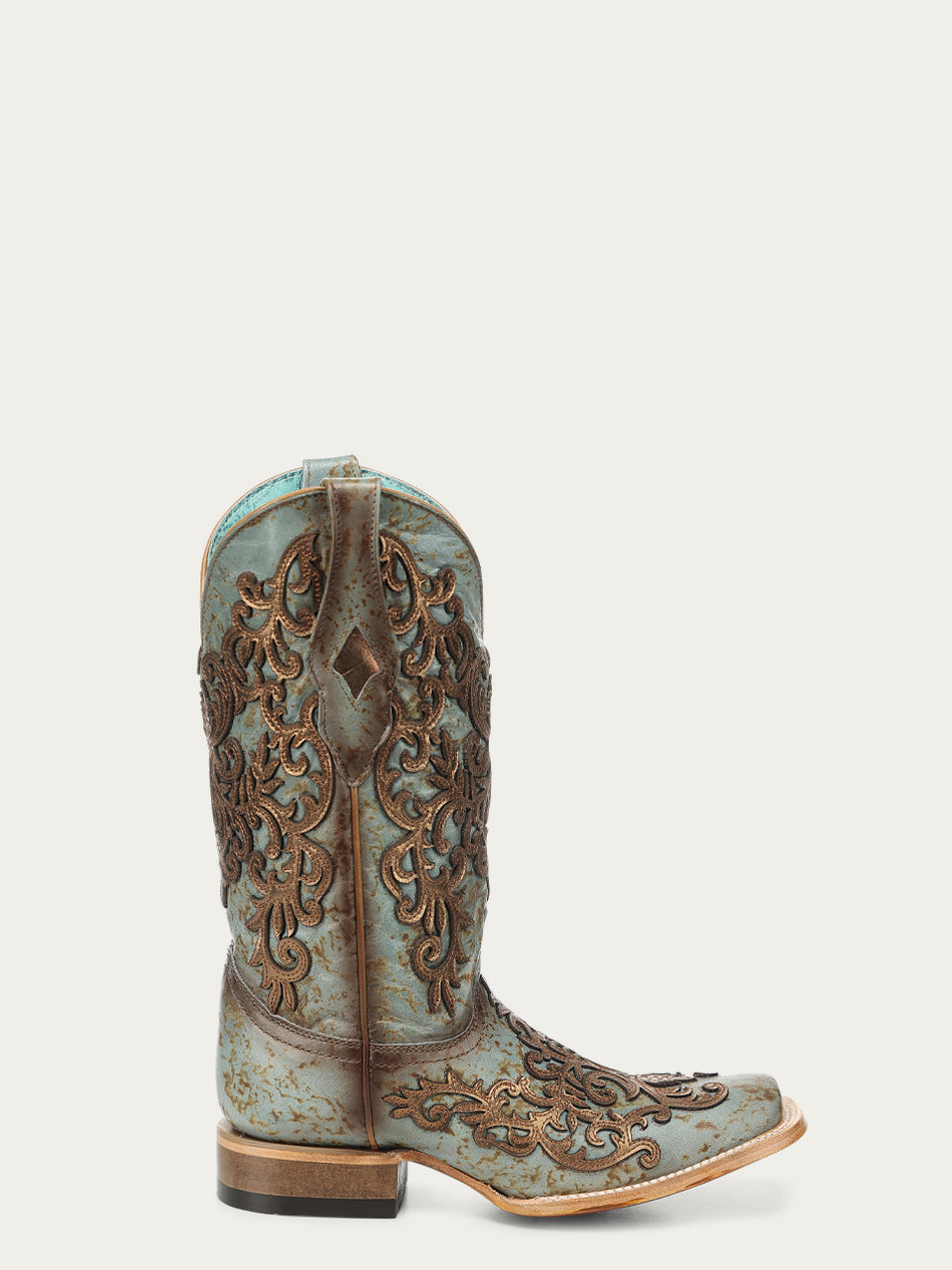 Women's Corral Turquoise Genuine Leather Boots with Gold Overlay & Embroidery