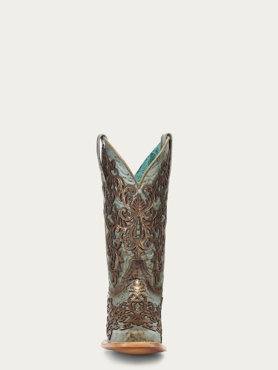 Women's Corral Turquoise Genuine Leather Boots with Gold Overlay & Embroidery