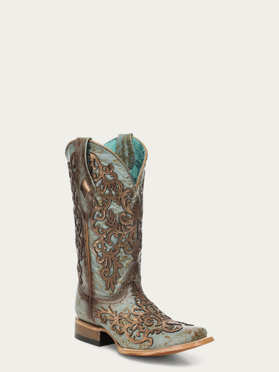 Women's Corral Turquoise Genuine Leather Boots with Gold Overlay & Embroidery
