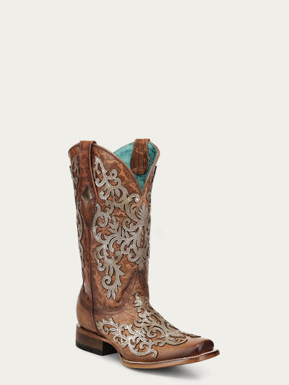 Women's Corral Shedron Genuine Leather Boots with Overlay & Embroidery