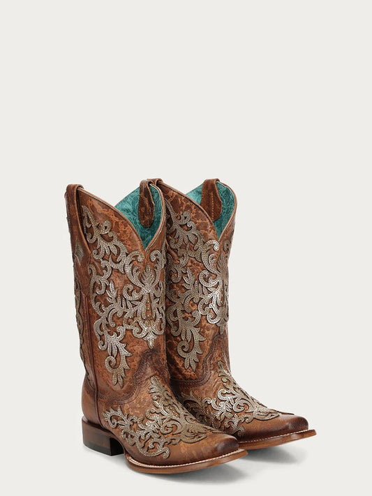 Women's Corral Shedron Genuine Leather Boots with Overlay & Embroidery
