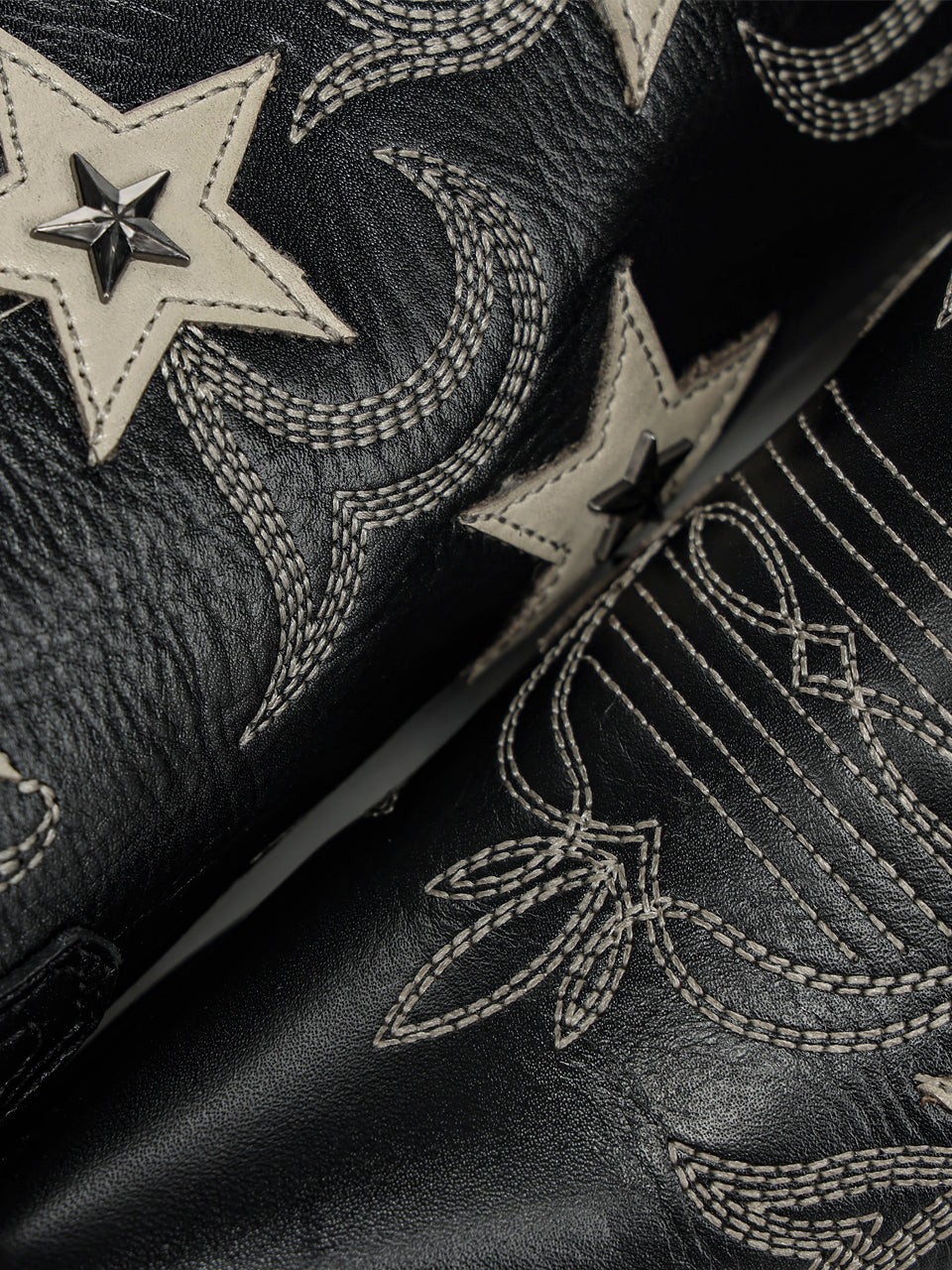 Women's Corral Black Genuine Leather Boots with Embroidery & Stars Overlay & Studs