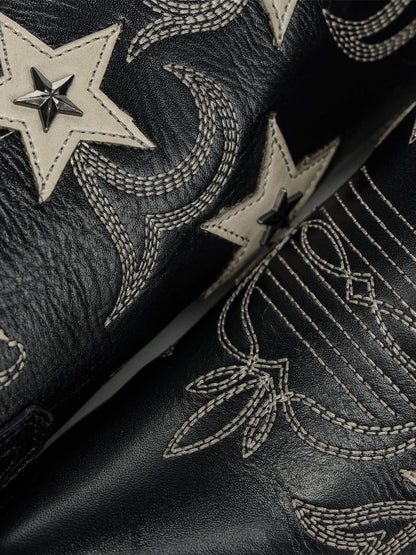 Women's Corral Black Genuine Leather Boots with Embroidery & Stars Overlay & Studs