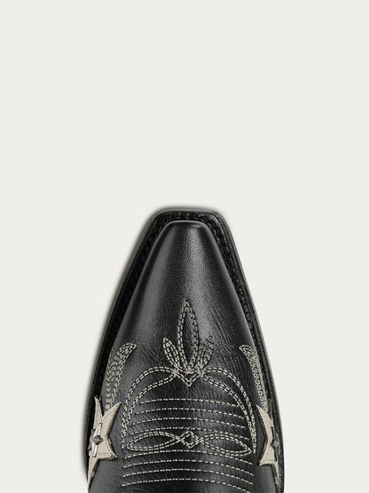 Women's Corral Black Genuine Leather Boots with Embroidery & Stars Overlay & Studs