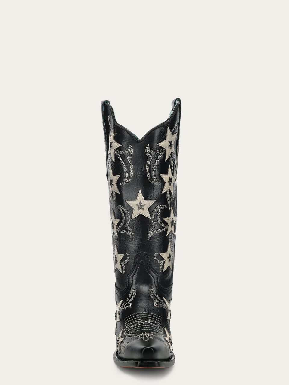 Women's Corral Black Genuine Leather Boots with Embroidery & Stars Overlay & Studs