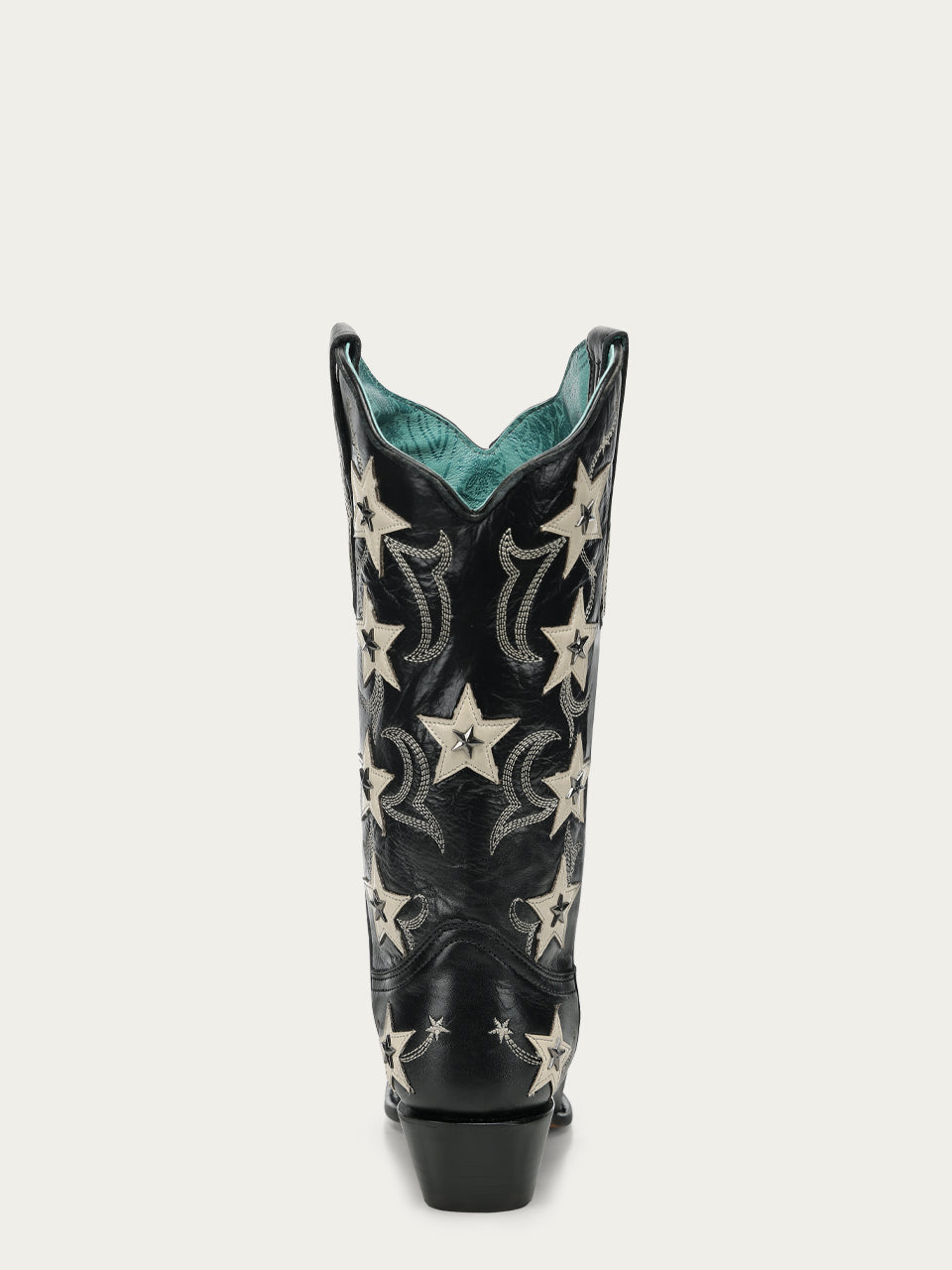 Women's Corral Black Genuine Leather Boots with Embroidery & Stars Overlay & Studs