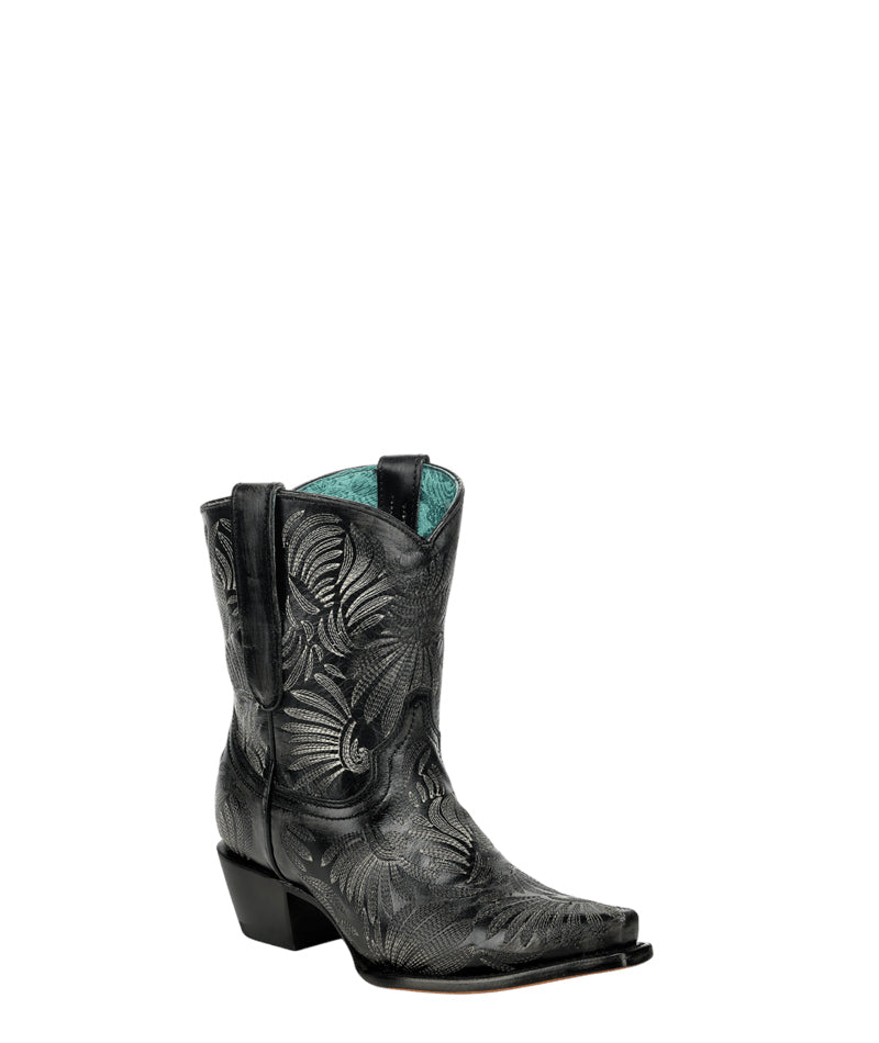 Women's Corral Grey Genuine Leather Boots with Floral Petal Embroidery Ankle Boot