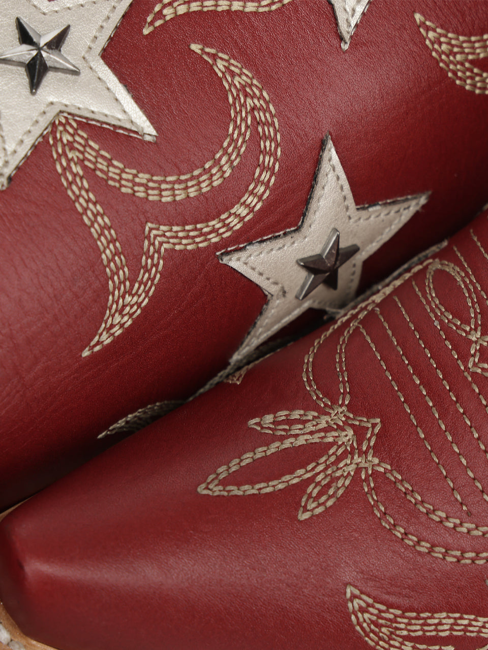 Women's Corral Red Genuine Leather Boots with Embroidery & Stars Overlay & Studs