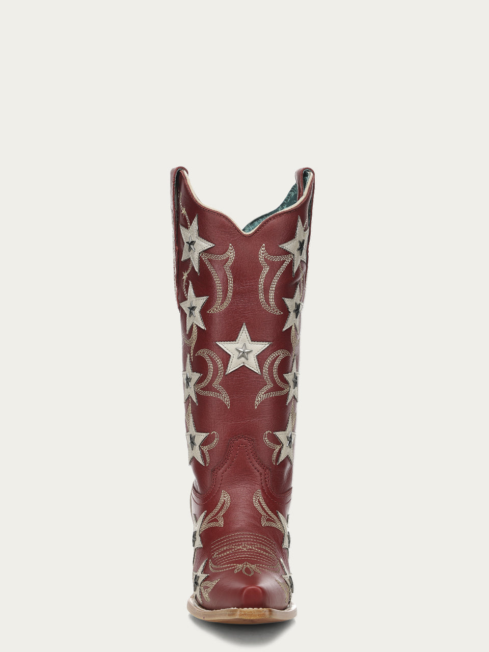 Women's Corral Red Genuine Leather Boots with Embroidery & Stars Overlay & Studs