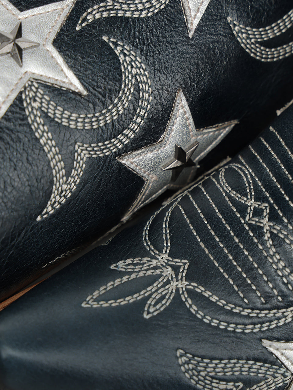 Women's Corral Navy Genuine Leather Boots with Blue Embroidery & Stars Overlay & Studs