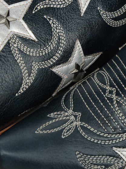 Women's Corral Navy Genuine Leather Boots with Blue Embroidery & Stars Overlay & Studs