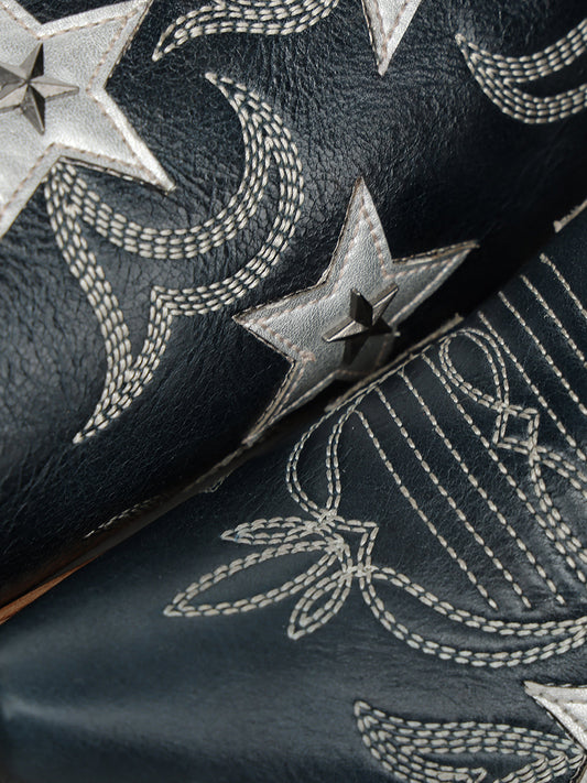Women's Corral Navy Genuine Leather Boots with Blue Embroidery & Stars Overlay & Studs