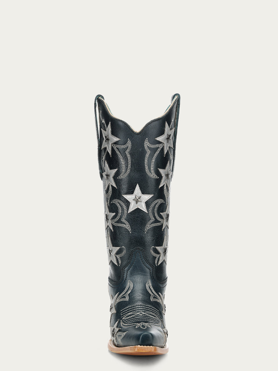 Women's Corral Navy Genuine Leather Boots with Blue Embroidery & Stars Overlay & Studs