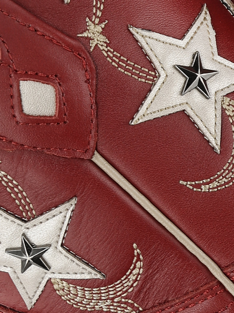 Women's Corral Red Genuine Leather Boots with Embroidery & Stars Overlay & Studs Ankle Boot