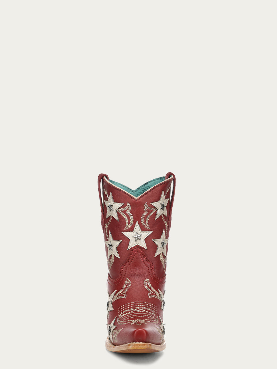 Women's Corral Red Genuine Leather Boots with Embroidery & Stars Overlay & Studs Ankle Boot