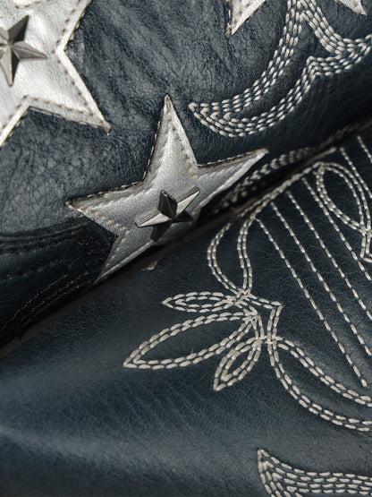 Women's Corral Navy Blue Genuine Leather Boots with Embroidery & Stars Overlay & Studs Ankle Boot